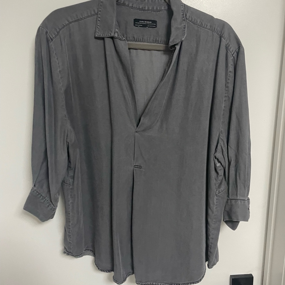 Zara Woman Premium Denim Shirt in Gray